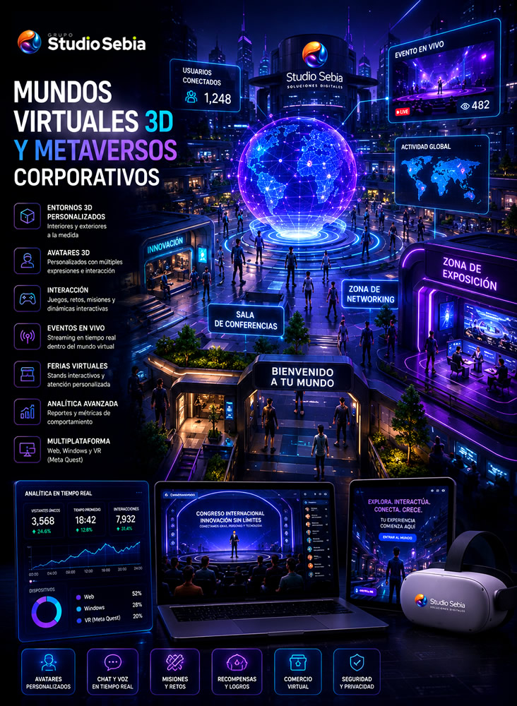 Mundos virtuales 3D y metaversos corporativos interactivos para empresas
