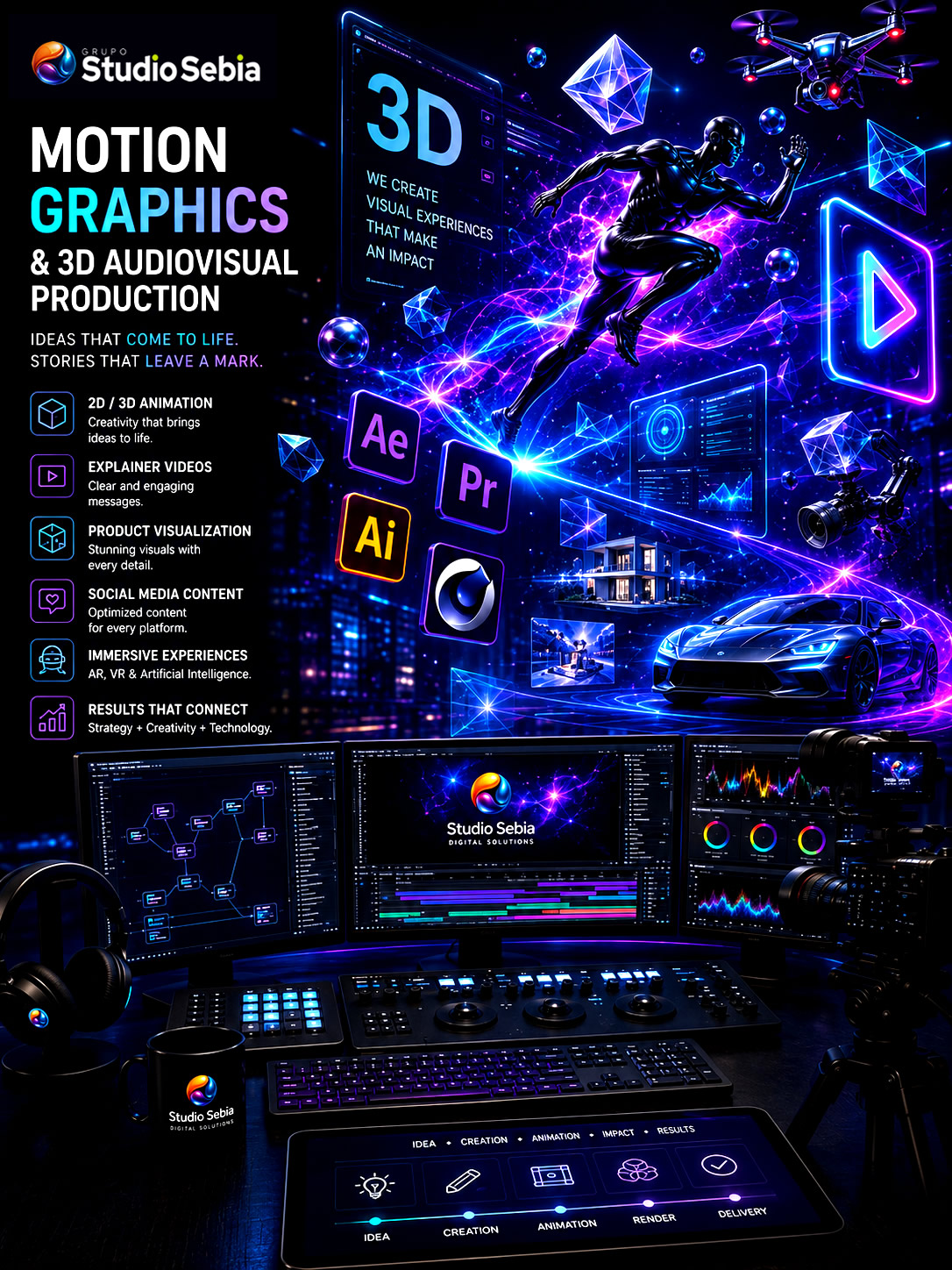 3D audiovisual production and motion graphics for companies and digital experiences